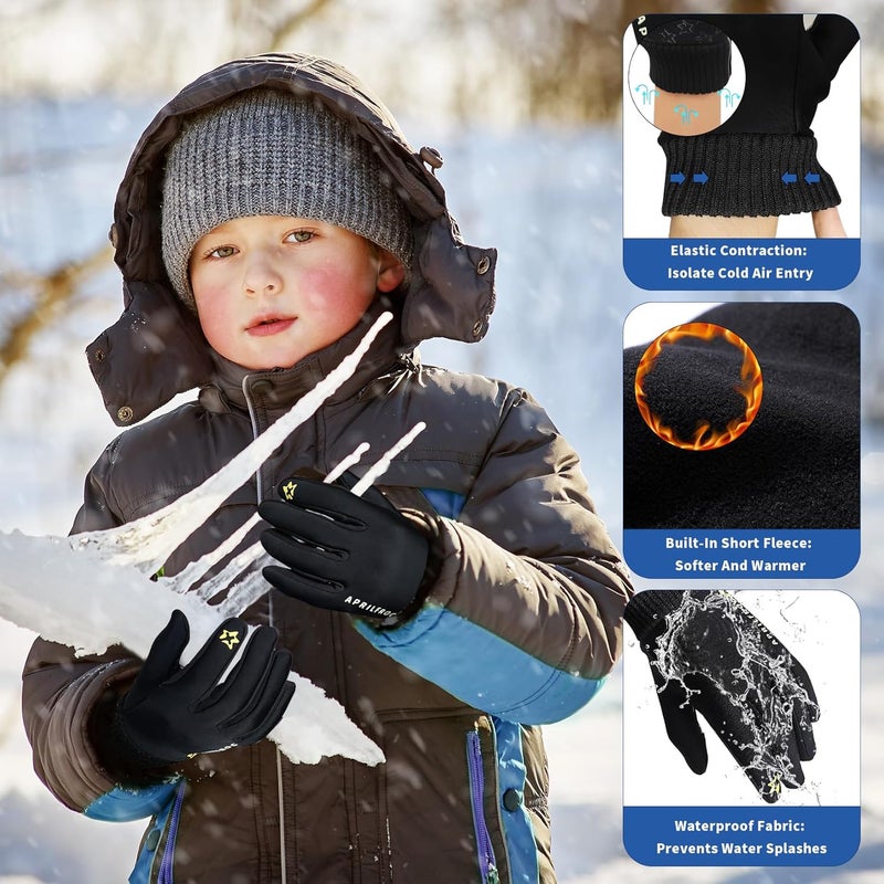 Aprilfrog Winter Kids Warm Sports Gloves: Cold Weather Water Resistant Touchscreen Fleece Soft Lining Children Mittens for Boys Girls 6-14 Years - Image 3